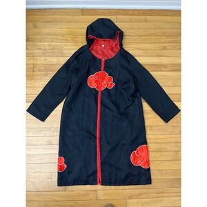 Naruto Akatsuki Cosplay Cloak Red Cloud Embroidered Hooded Robe Black Large